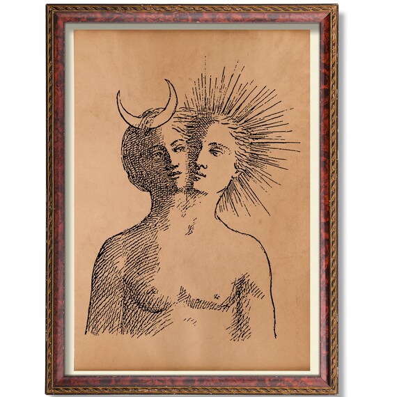 Rebis Sun Moon Union Alchemical Hermaphroditus Engraving Poster