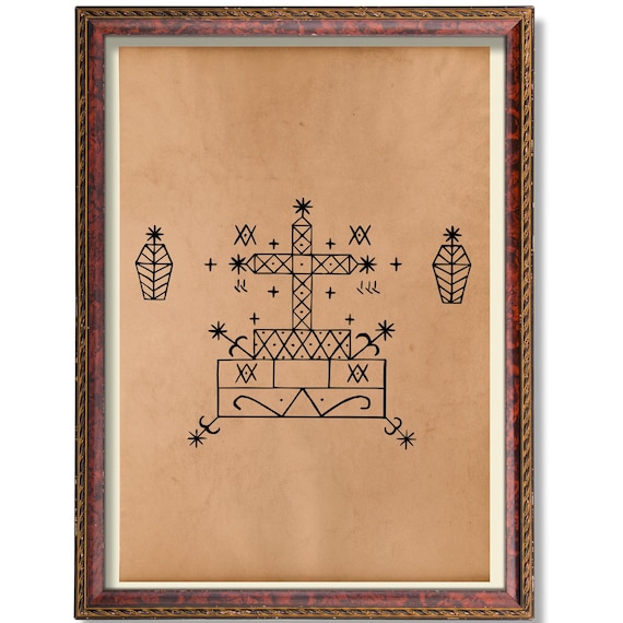Baron Samedi Veve Vodou Cross Altar of the Dead Ritual Art Poster