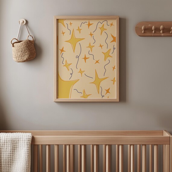 Golden Star Sparkle Shine Hand Drawn Nursery Kids Room Doodle Art Poster