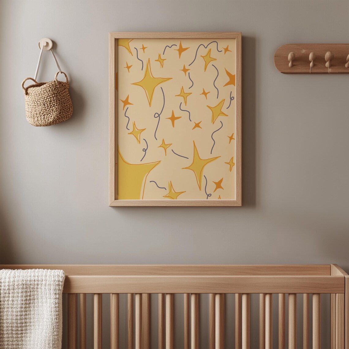 Golden Star Sparkle Shine Hand Drawn Nursery Kids Room Doodle Art Poster
