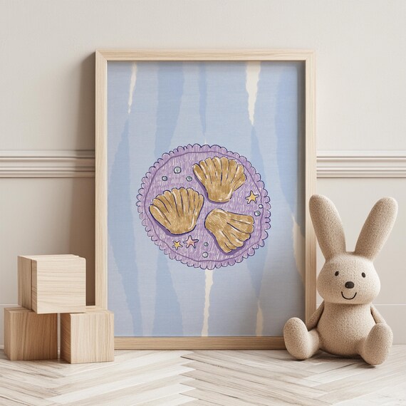 Hand Drawn French Madeleines Cookies on Plate Nursery Wall Art