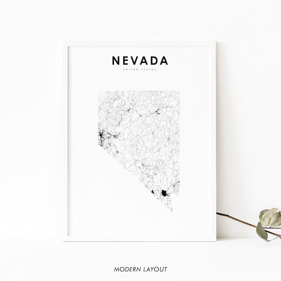 Nevada Map Print State Road Nv Usa United States Art Poster Nursery Room Wall Office Decor