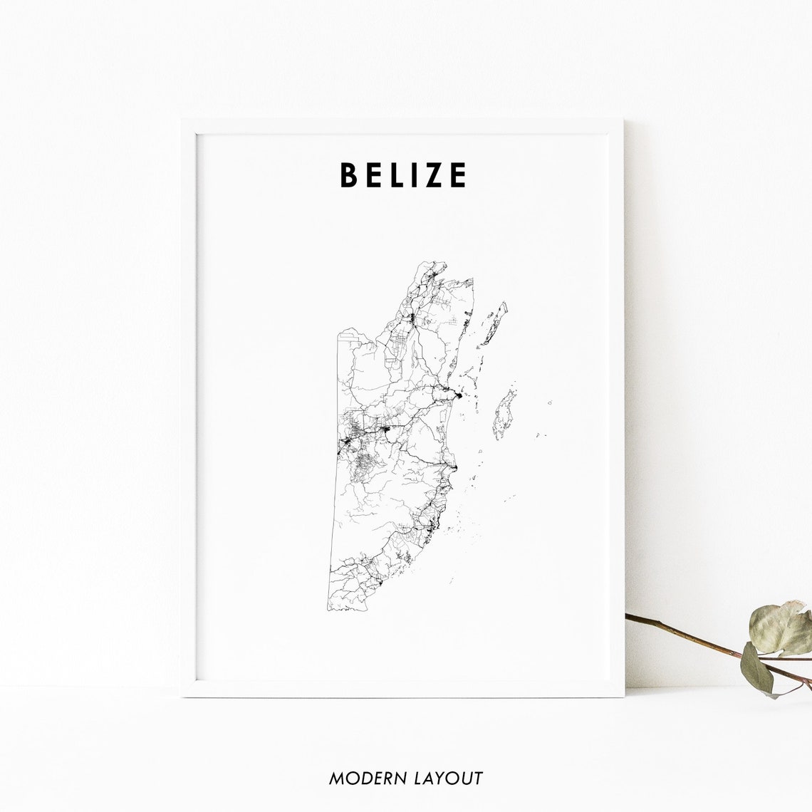 Belize Map Print, Country Road Poster