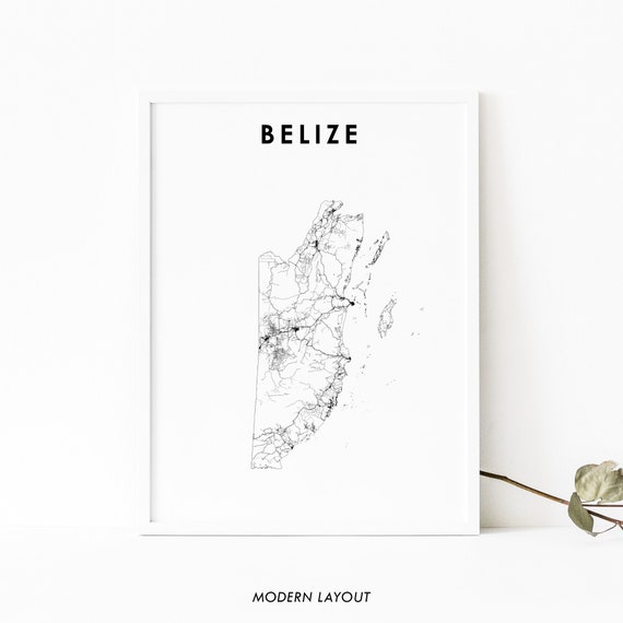 Belize Map Print, Country Road Poster