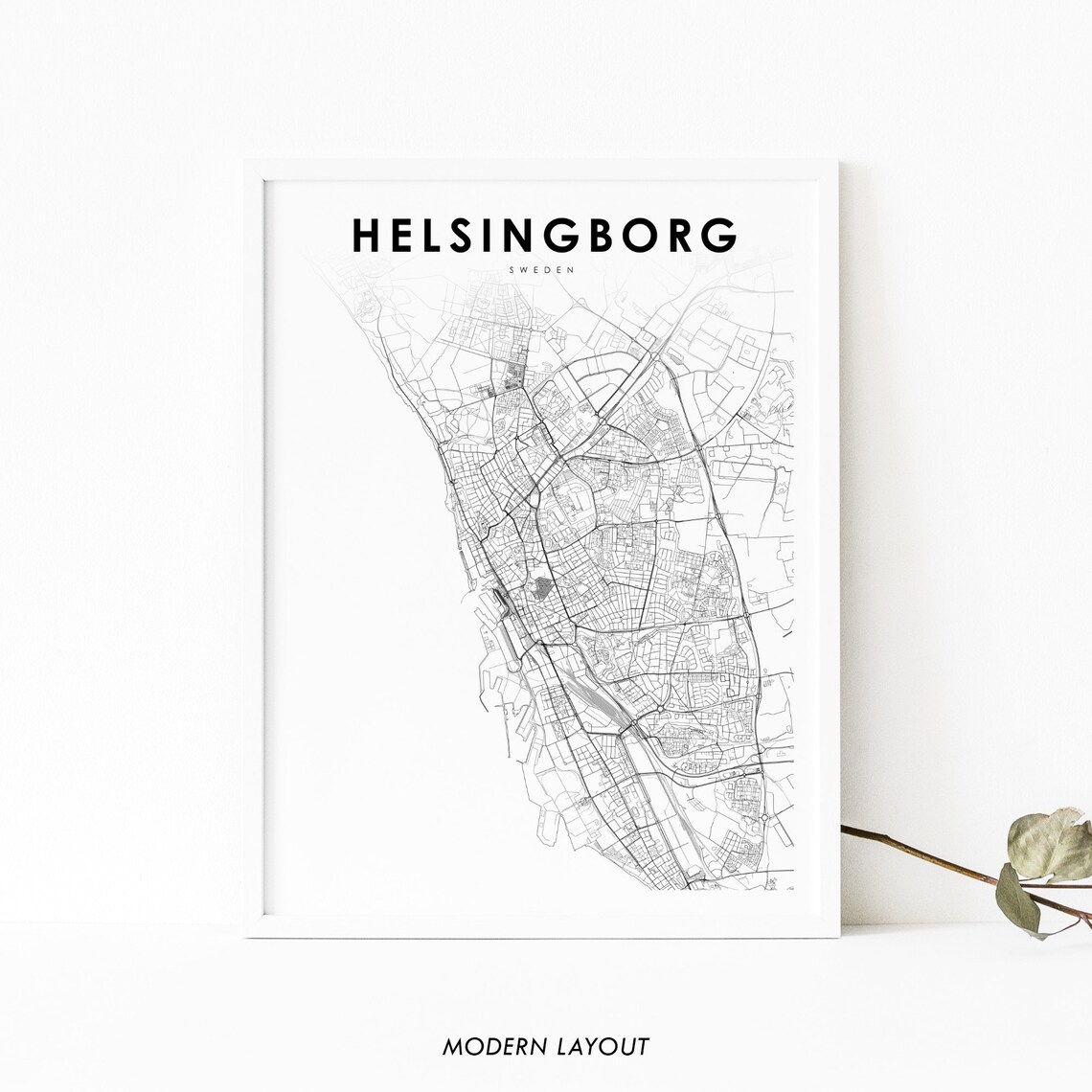 Helsingborg Sweden City Map Poster Minimalist Black And White Travel Decor
