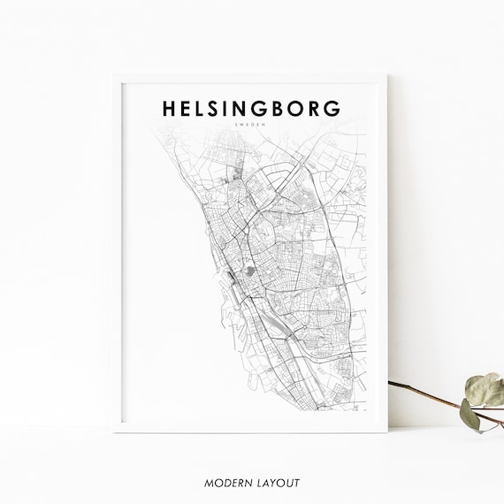 Helsingborg Sweden City Map Poster Minimalist Black And White Travel Decor