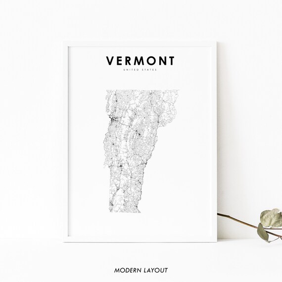 Vermont Map Print State Road Vt Usa United States Art Poster Nursery Room Wall Office Decor