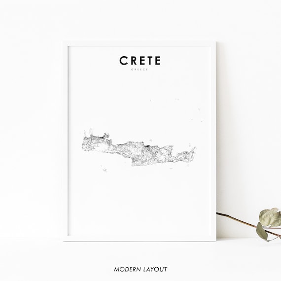 Crete Greece Minimalist Black And White Island Road Map Art Poster