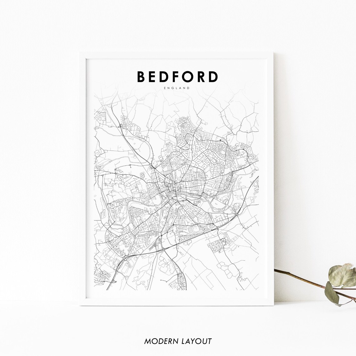 Bedford England Map Print, Nursery Room Decor