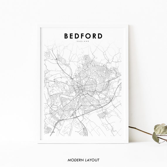 Bedford England Map Print, Nursery Room Decor