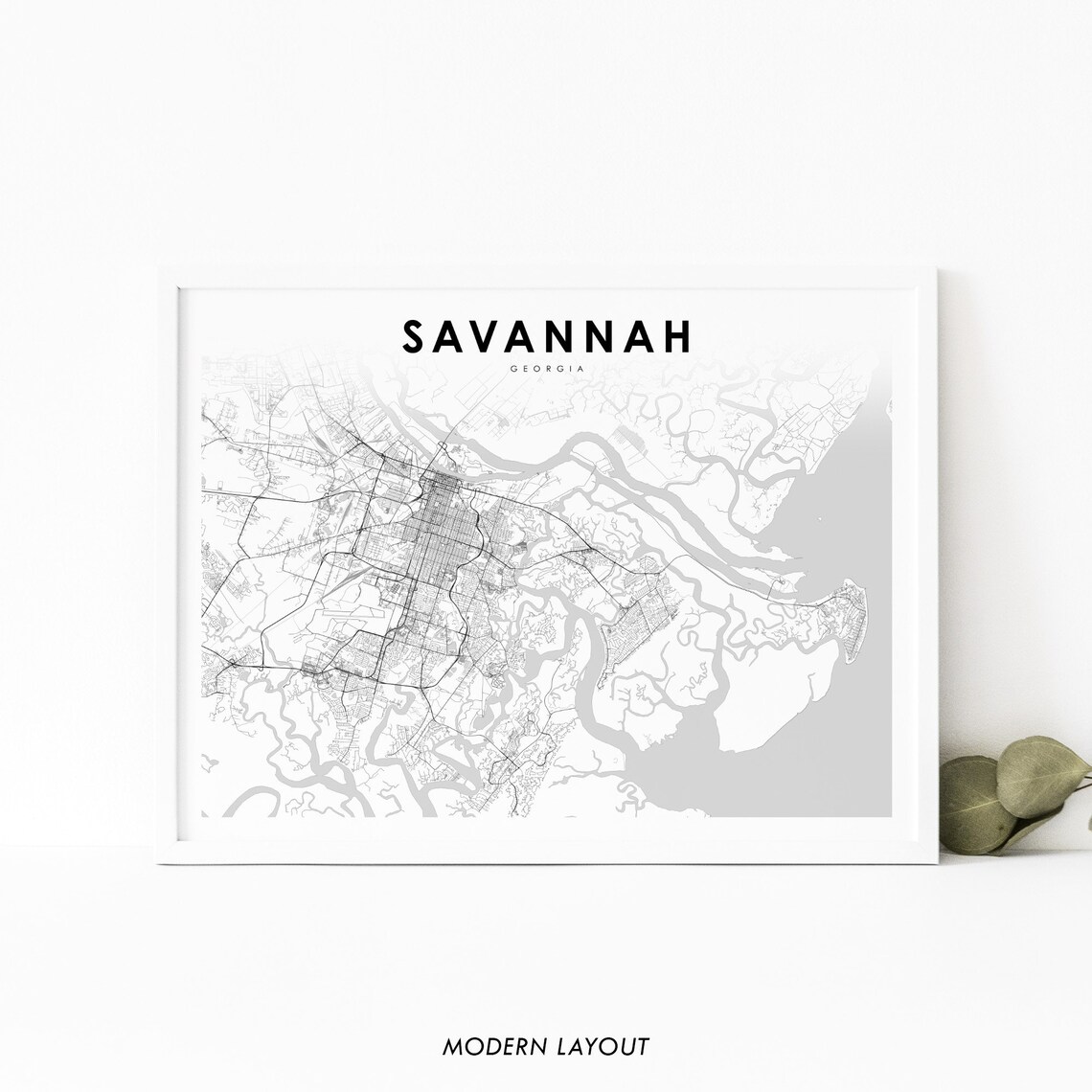 Savannah Area GA Map Print, Georgia USA Travel Poster