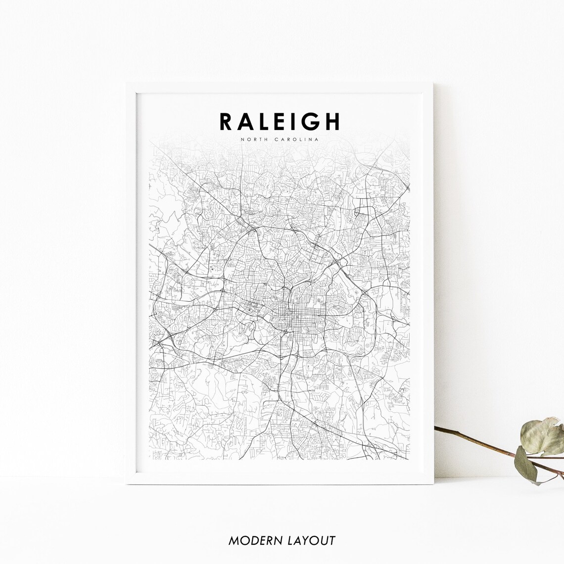 Raleigh NC Map Art Print, North Carolina City Map
