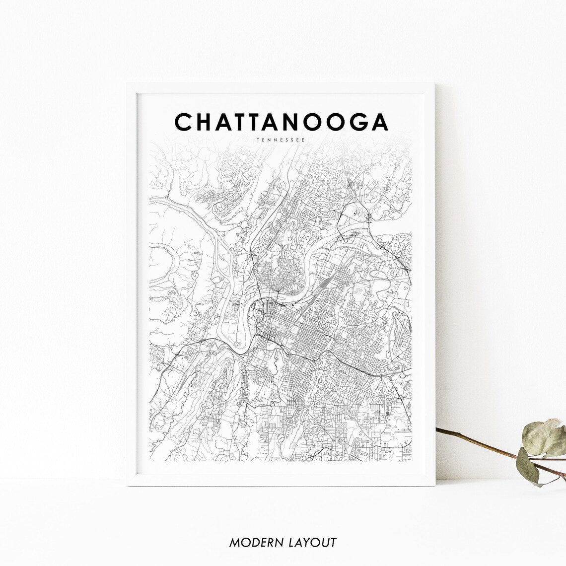 Chattanooga Area, TN Map Print Art Poster