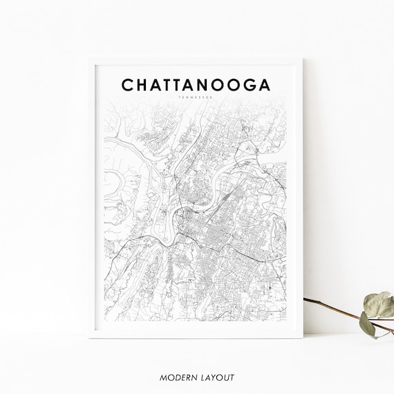 Chattanooga Area, TN Map Print Art Poster