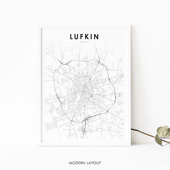 Lufkin Texas Street Map Minimalist Black and White Layout Poster