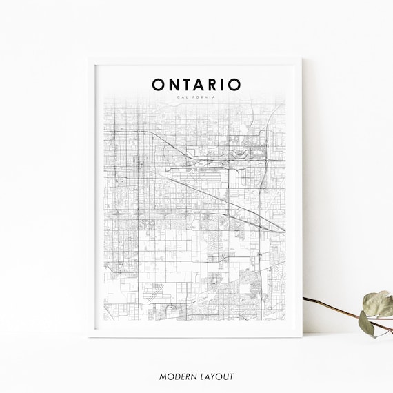 Ontario California Modern Black and White Street Map Art Poster