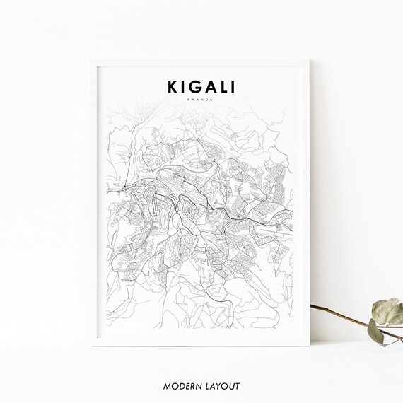 Kigali Rwanda Map Print Art Poster City Street Road Nursery Room Wall Office Decor