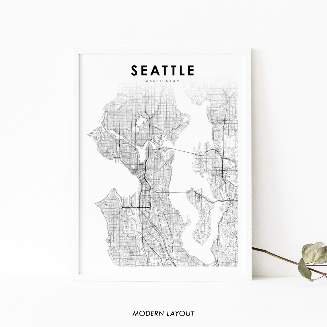 Seattle Area WA Map Print, Washington USA Travel Poster