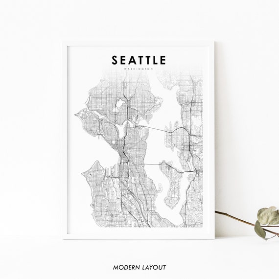 Seattle Area WA Map Print, Washington USA Travel Poster