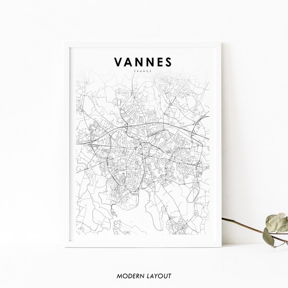 Vannes France Map Print Gwened Art Poster Morbihan City Street Road Nursery Room Wall Office Decor