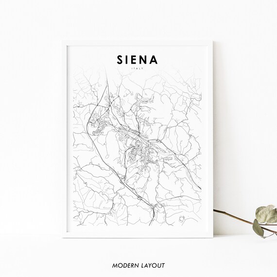 Siena Italy Minimalist Black and White City Street Map Poster