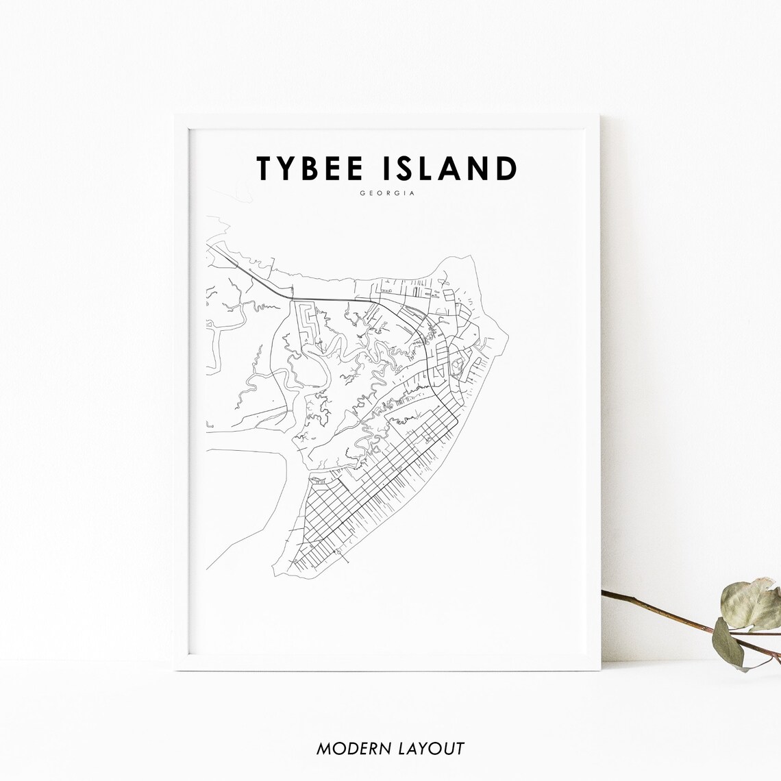 Tybee Island, GA Map Art Print, Georgia USA