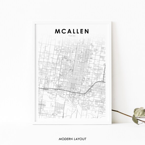 McAllen Texas Minimalist Street Map Black And White Art Poster