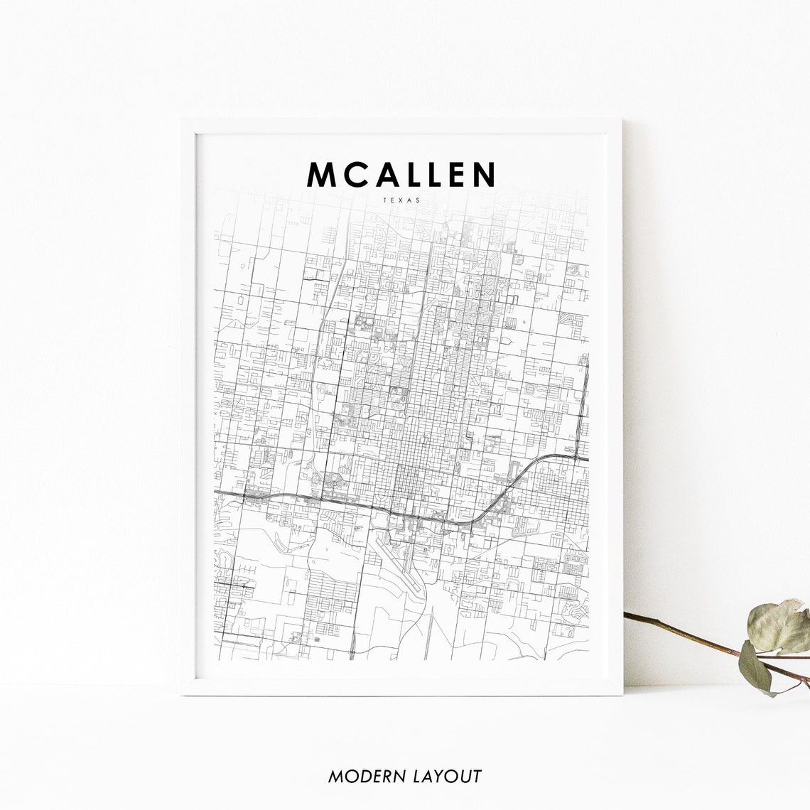 McAllen Texas Minimalist Street Map Black And White Art Poster