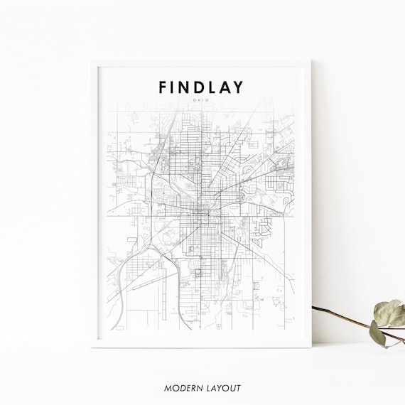 Findlay Oh Map Print Ohio Usa Art Poster Hancock County City Street Road Nursery Room Wall Office Decor