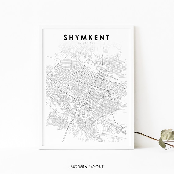 Shymkent Kazakhstan City Map Minimalist Black White Map Print