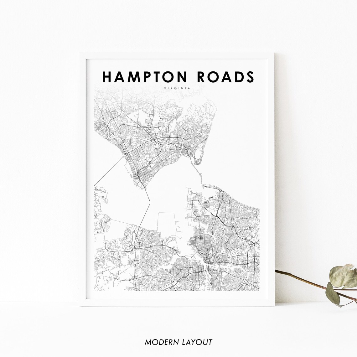 Hampton Roads, VA Map Art Print, Virginia USA