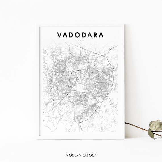 Vadodara Gujarat India Modern Minimalist City Street Map Poster