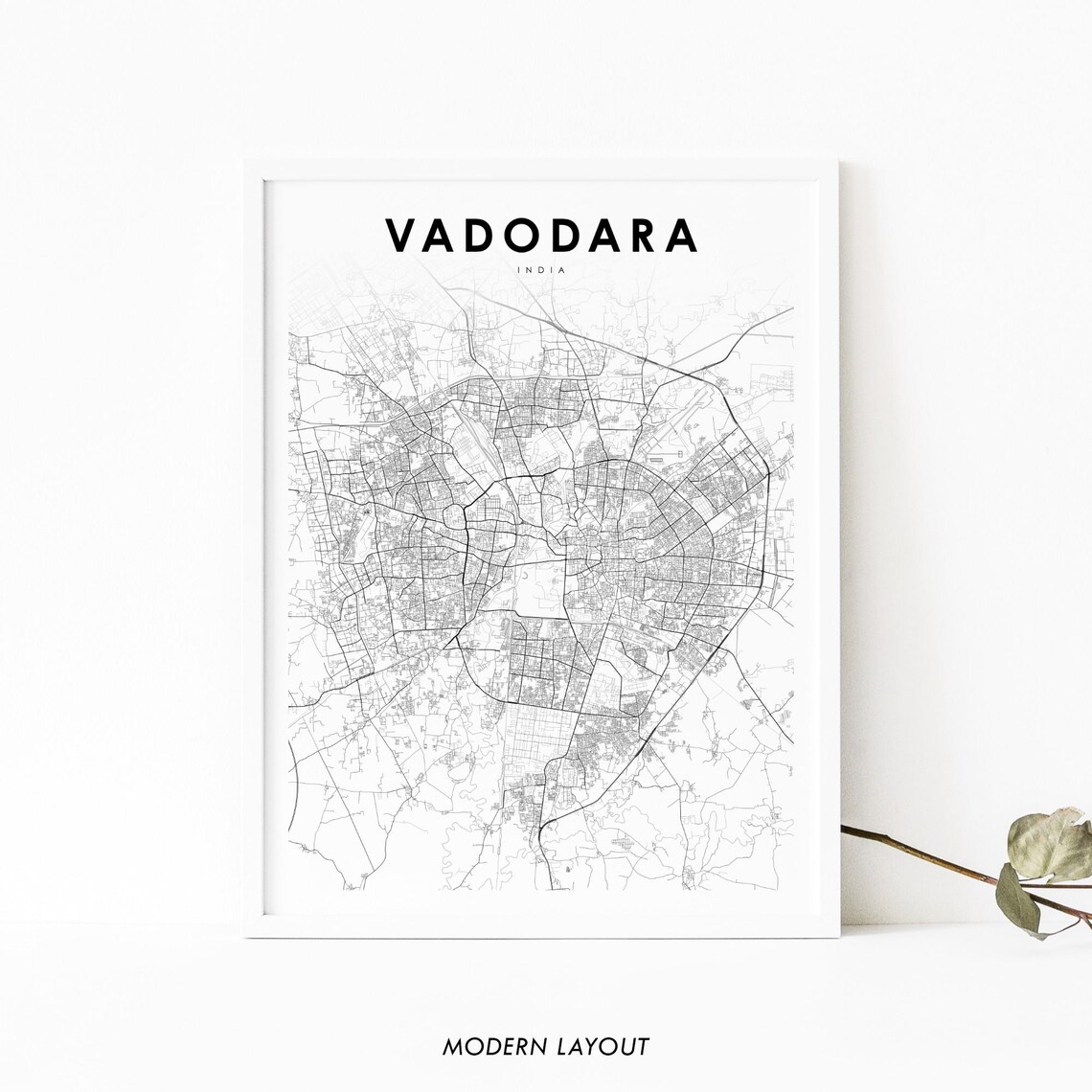 Vadodara Gujarat India Modern Minimalist City Street Map Poster