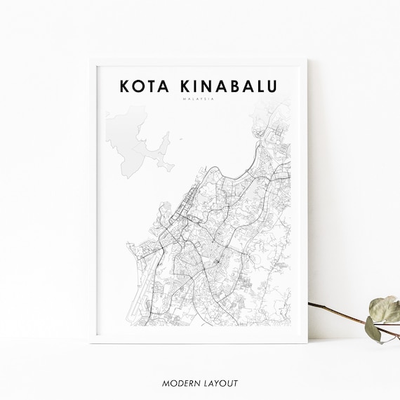 Kota Kinabalu Malaysia Map Art Print, Sabah City