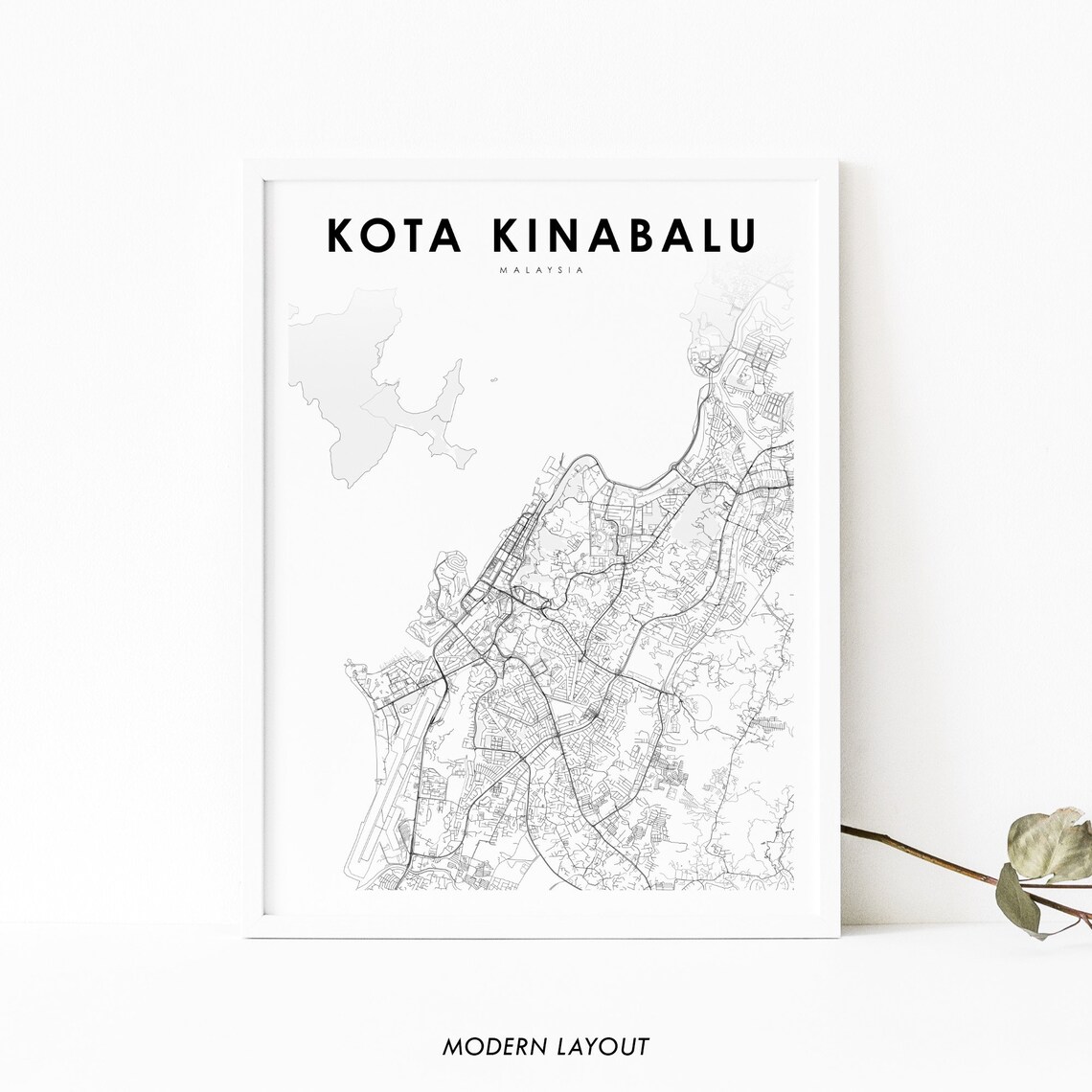 Kota Kinabalu Malaysia Map Art Print, Sabah City