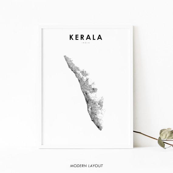 Kerala India Detailed Road Network Map Minimalist State Map Print