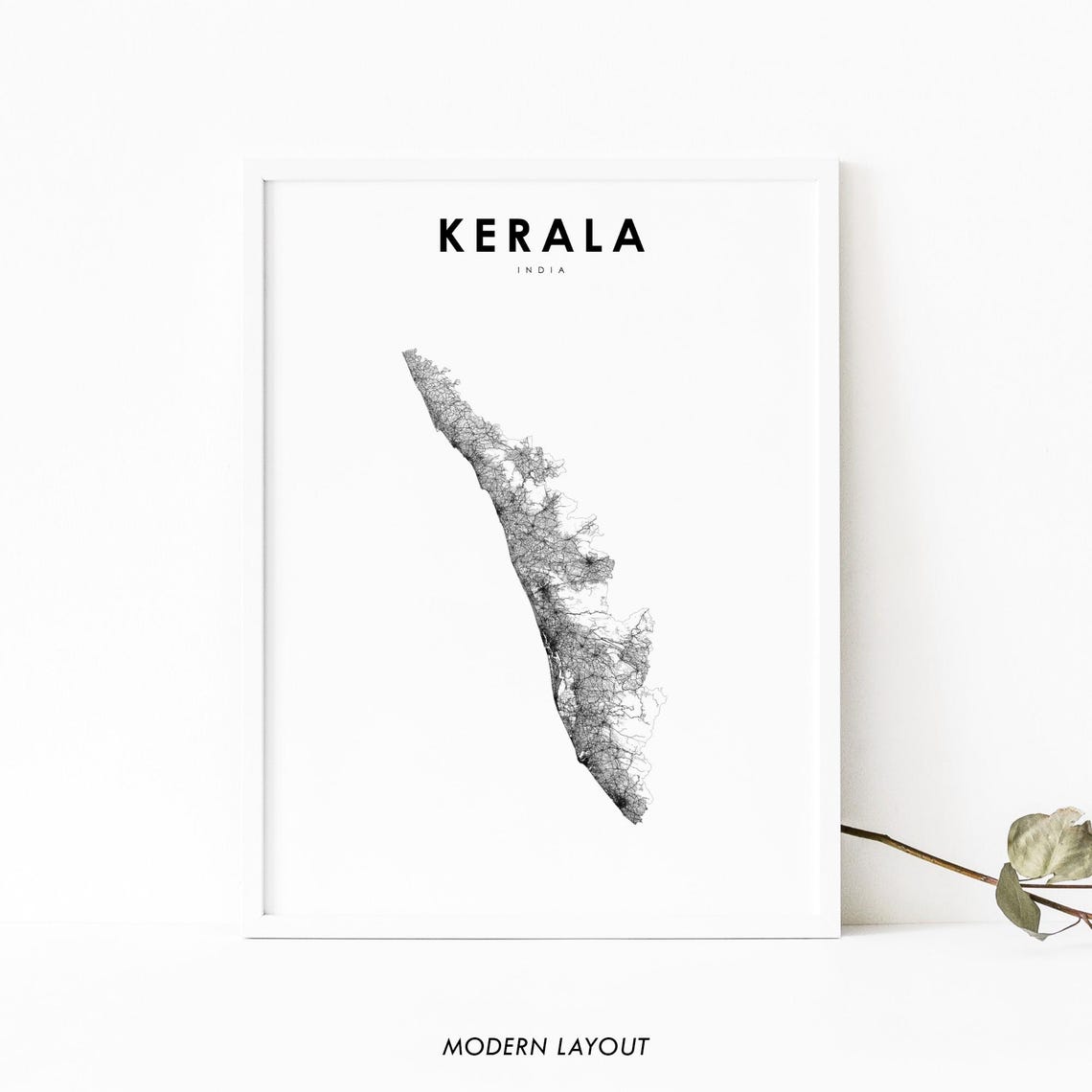 Kerala India Detailed Road Network Map Minimalist State Map Print