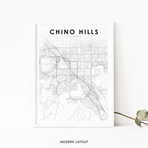 Chino Hills Ca Map Print Usa Art Poster San Bernardino City Street Nursery Room Office Wall Decor