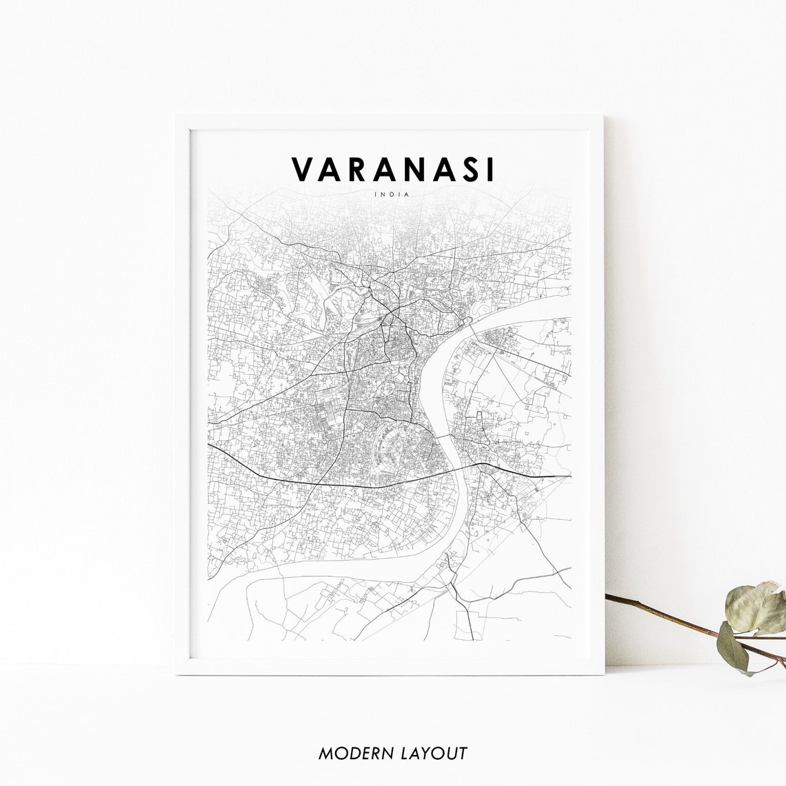 Varanasi India Minimalist City Street Map Modern Layout Poster