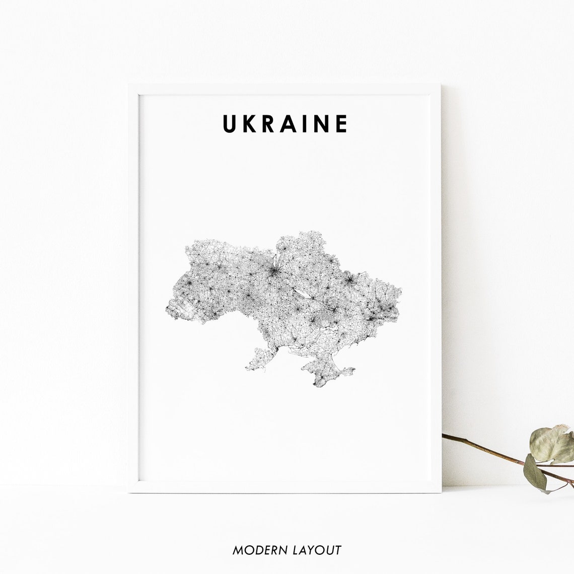 Ukraine Modern Road Network Country Map Minimalist Art Poster