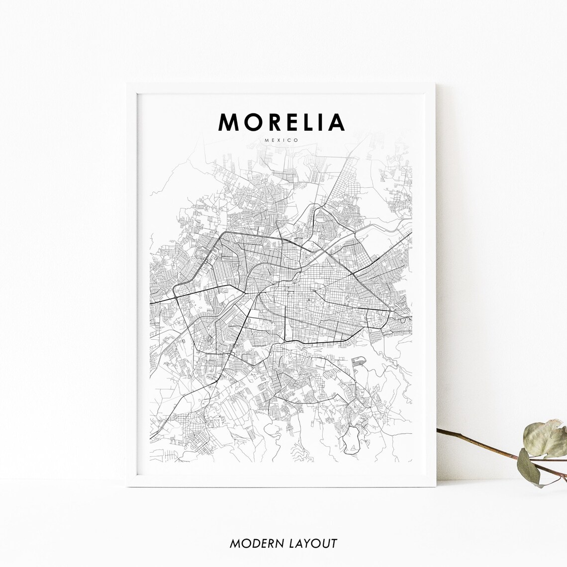 Morelia Mexico Map Art Print, Valladolid Michoacan