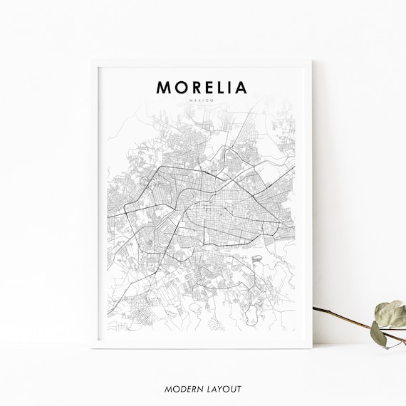 Morelia Mexico Map Art Print, Valladolid Michoacan