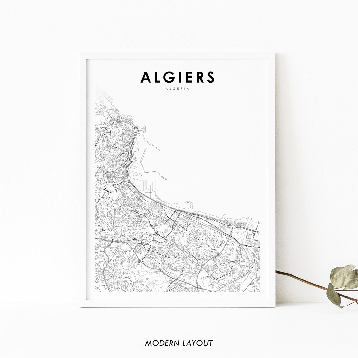 Algiers Algeria City Street Map Minimalist Black White Poster