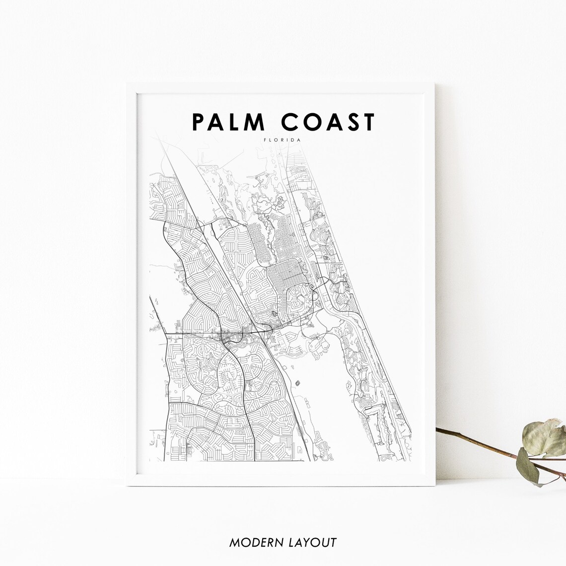 Palm Coast FL Map Print, Florida City Street Poster