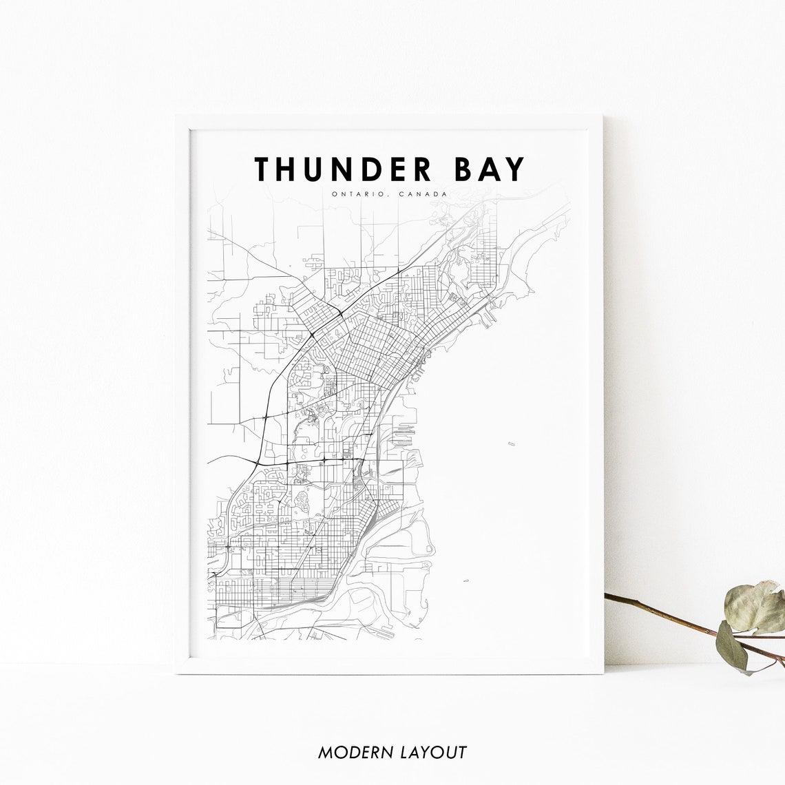 Thunder Bay Ontario Canada Minimalist Black And White Map Poster