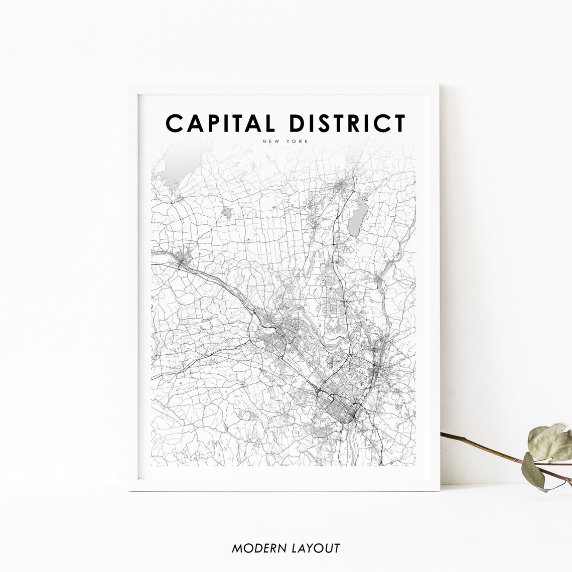 Capital District NY Map Print, Albany City Road Poster
