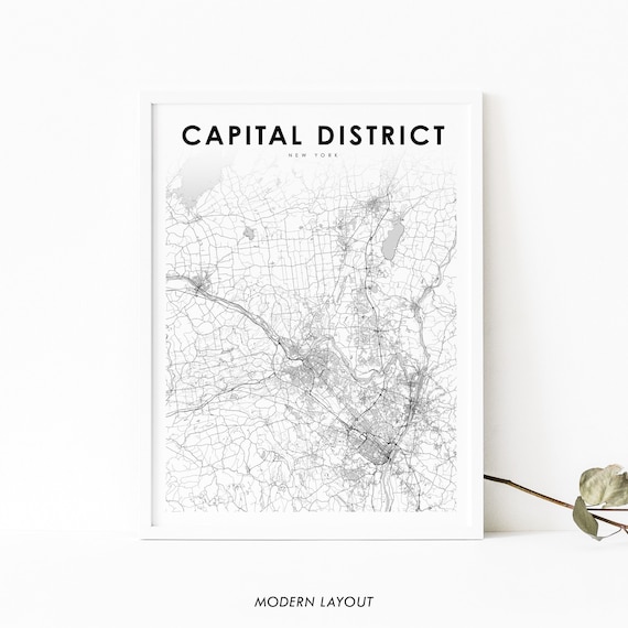 Capital District NY Map Print, Albany City Road Poster