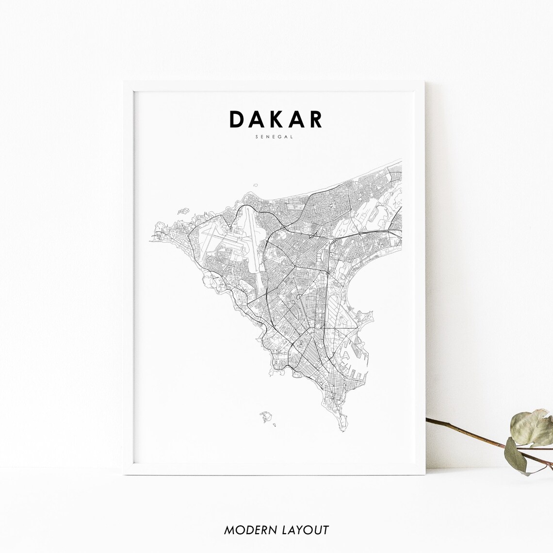 Dakar Senegal Map Art Print, City Street Road