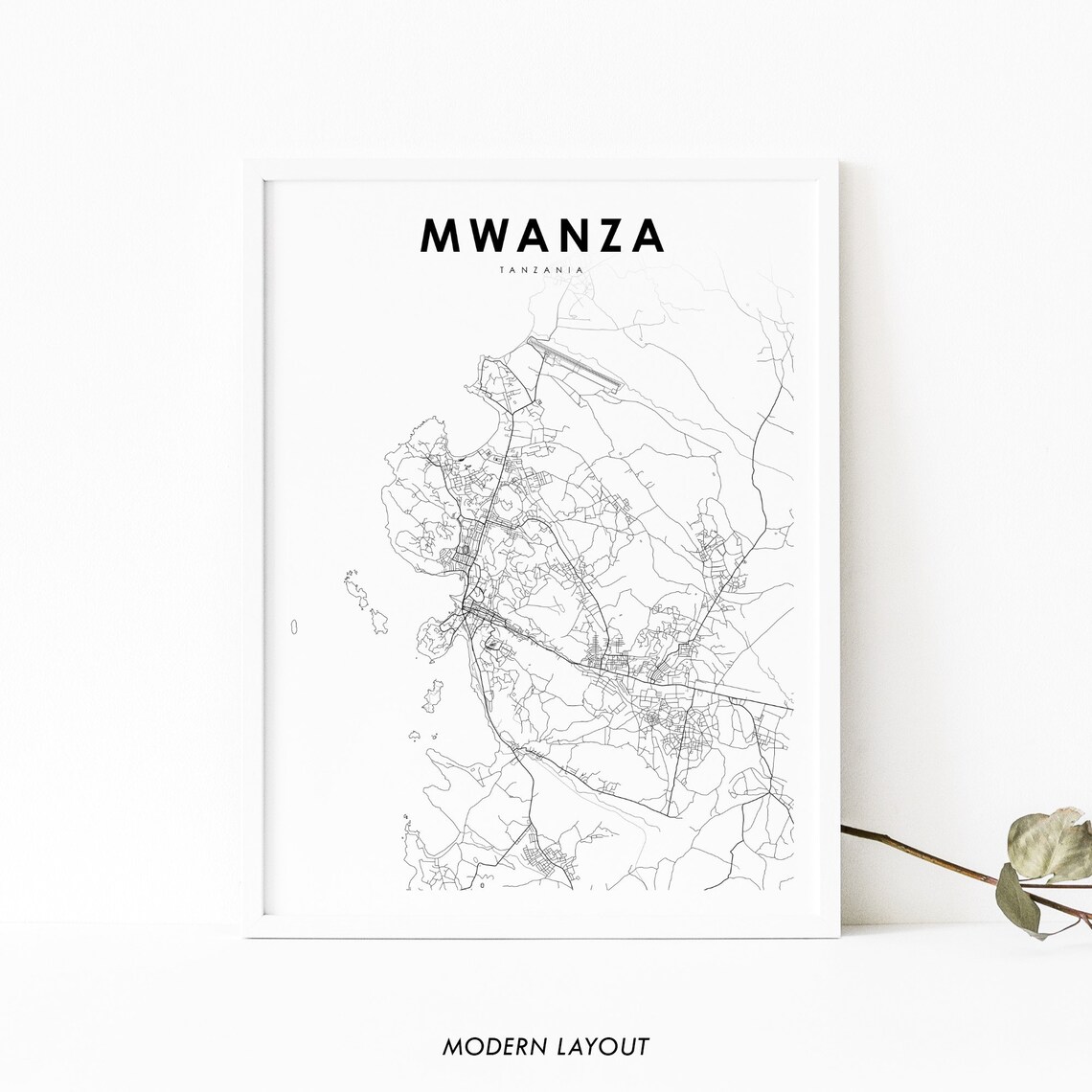Mwanza Tanzania Map Art Print, Lake Victoria City