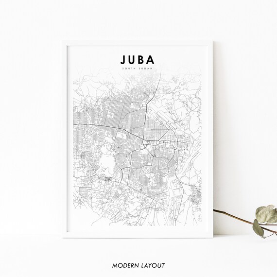 Juba South Sudan City Street Map Black Line Art Modern Layout Poster